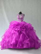 Purple Quinceanera Dresses Sweet 16 and Quinceanera with Beading and Ruffles Scoop Sleeveless Lace Up