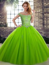Tulle Off The Shoulder Sleeveless Lace Up Beading Quinceanera Dresses in