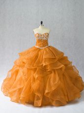 Orange Sleeveless Beading and Ruffles Floor Length Ball Gown Prom Dress