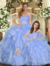 Organza Sweetheart Sleeveless Lace Up Ruffles Quince Ball Gowns in Lavender