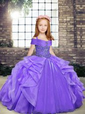 Cheap Lavender Straps Lace Up Beading and Ruffles Pageant Dresses Sleeveless