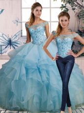 Organza Sleeveless Floor Length Quinceanera Gown and Beading and Ruffles