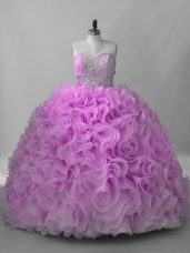 Glamorous Beading Sweet 16 Dresses Lilac Lace Up Sleeveless Brush Train
