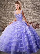 Graceful Sleeveless Court Train Beading and Ruffled Layers Lace Up Vestidos de Quinceanera