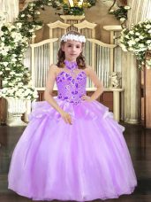 Floor Length Lavender Pageant Dress Womens Organza Sleeveless Appliques