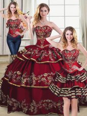 Eye-catching Sleeveless Embroidery and Ruffled Layers Lace Up Quinceanera Gowns
