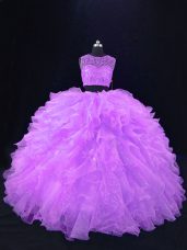 High Quality Scoop Sleeveless Zipper Ball Gown Prom Dress Lavender Organza