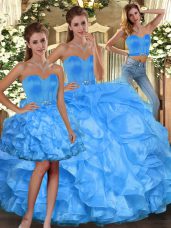 Charming Baby Blue Lace Up Vestidos de Quinceanera Ruffles Sleeveless Floor Length