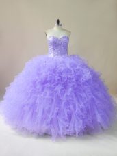 Traditional Lavender Sweetheart Lace Up Beading and Ruffles 15 Quinceanera Dress Sleeveless