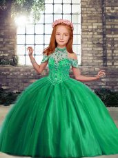 High Quality Ball Gowns Kids Pageant Dress Green High-neck Tulle Sleeveless Floor Length Lace Up