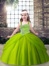 Lovely Floor Length Green Child Pageant Dress Straps Sleeveless Lace Up