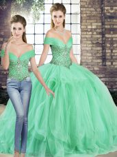 Stylish Apple Green Sleeveless Tulle Lace Up Quinceanera Gowns for Military Ball and Sweet 16 and Quinceanera