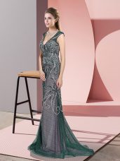 Sleeveless Sweep Train Beading Zipper Dress for Prom