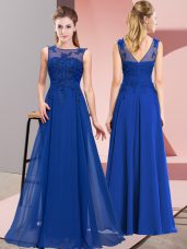 Clearance Floor Length Empire Sleeveless Royal Blue Quinceanera Court of Honor Dress Zipper
