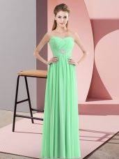 High End Floor Length Zipper Prom Dresses Apple Green for Prom and Party with Beading