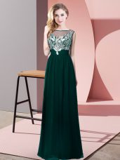 Sleeveless Floor Length Beading Backless Prom Gown with Peacock Green