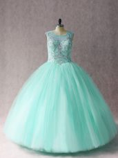 Scoop Sleeveless Sweet 16 Quinceanera Dress Floor Length Beading Apple Green Tulle