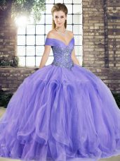 Pretty Ball Gowns Sweet 16 Dresses Lavender Off The Shoulder Tulle Sleeveless Floor Length Lace Up