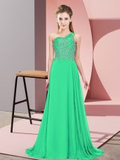 Dramatic Floor Length Empire Sleeveless Turquoise Prom Dresses Side Zipper