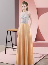 Orange Scoop Neckline Beading Dress for Prom Sleeveless Backless