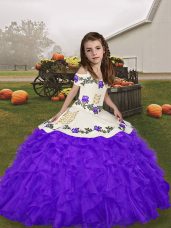 Floor Length Ball Gowns Sleeveless Purple Kids Pageant Dress Lace Up