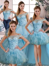 Light Blue Sleeveless Beading and Ruffles Floor Length Quinceanera Gown