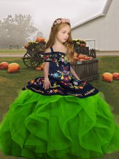 Straps Sleeveless Organza Kids Pageant Dress Embroidery and Ruffles Lace Up