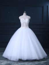 White Wedding Dresses Sweetheart Sleeveless Brush Train Lace Up