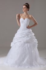 Stunning White Sleeveless Tulle Brush Train Lace Up Bridal Gown for Wedding Party