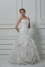 Sleeveless Brush Train Ruching Lace Up Bridal Gown