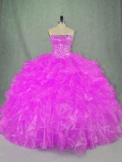 Charming Organza Sleeveless Floor Length Sweet 16 Dress and Beading and Ruffles