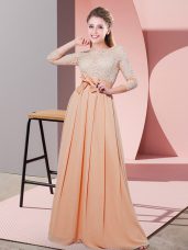 Affordable Scoop 3 4 Length Sleeve Chiffon Vestidos de Damas Lace and Belt Side Zipper