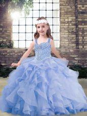 Floor Length Ball Gowns Sleeveless Lavender Little Girl Pageant Gowns Lace Up