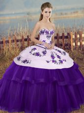 Colorful White And Purple Sleeveless Floor Length Embroidery and Bowknot Lace Up Sweet 16 Quinceanera Dress