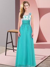 Affordable Floor Length Teal Wedding Guest Dresses Scoop Sleeveless Backless