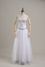 Sleeveless Lace Up Floor Length Beading Wedding Gown