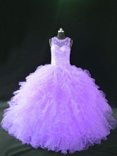 Hot Sale Lavender Sleeveless Organza Lace Up Quinceanera Gown for Sweet 16 and Quinceanera