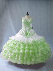 Designer Sleeveless Organza Floor Length Lace Up Quinceanera Dresses in with Embroidery and Ruffled Layers and Bowknot