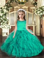 Top Selling Turquoise Sleeveless Tulle Lace Up Pageant Dress Wholesale for Party and Wedding Party