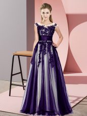 Elegant Scoop Sleeveless Zipper Dama Dress for Quinceanera Purple Tulle