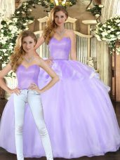 Nice Lavender Sleeveless Floor Length Beading Lace Up Vestidos de Quinceanera