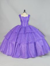 Straps Sleeveless Lace Up Quinceanera Gown Lavender Organza