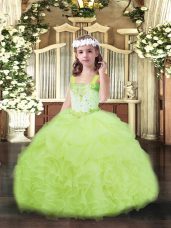 Luxurious Straps Sleeveless Organza Pageant Dress Wholesale Beading and Ruffles and Pick Ups Lace Up