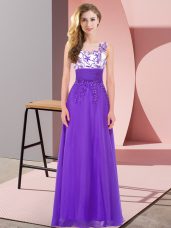 Shining Chiffon Sleeveless Floor Length Damas Dress and Appliques