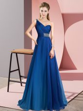Superior Sleeveless Brush Train Criss Cross Beading Evening Dress