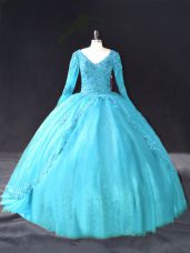 Glittering Tulle Long Sleeves Floor Length Ball Gown Prom Dress and Lace and Appliques