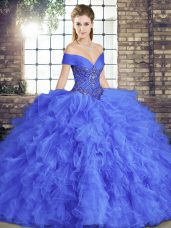 Tulle Sleeveless Floor Length Ball Gown Prom Dress and Beading and Ruffles