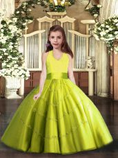 Fashionable Tulle Halter Top Sleeveless Lace Up Beading Custom Made Pageant Dress in Yellow Green