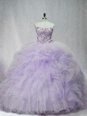 Charming Sleeveless Ruffles Lace Up Ball Gown Prom Dress with Lavender Brush Train