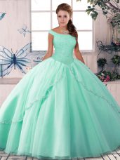 Ball Gowns Sleeveless Apple Green Quinceanera Dress Brush Train Lace Up
